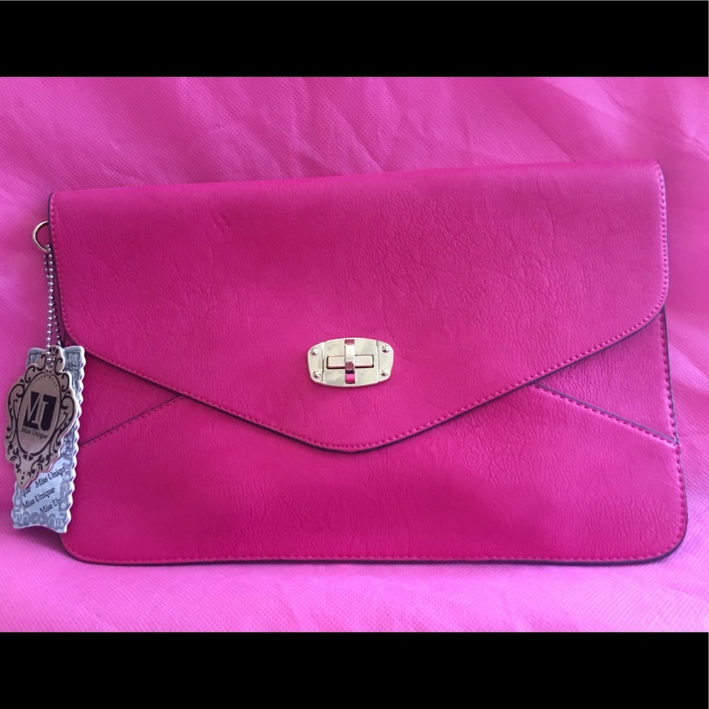 NWT Miss Unique clutch bright pink